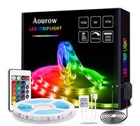 Aourow Ruban LED,5m Bande LED Flexible RGB avec Télécommande IR 24 Touches et Alimentation 12V,Bande Lumineuse Multicolore 5050 avec Adhésif pour la Décoration DIY