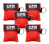 AOUTACC Lot de 5 masques de RCR et gants jetables en PVC pour poche ou porte-clés, bouclier facial d'urgence RCR avec valve unidirectionnelle barrière respiratoire pour premiers secours ou formation