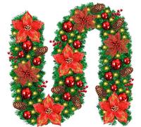 AOUVT Guirlande de Noël Artificielle 2.7 m Avec 50 LED - Couronne Lumineuse pour Sapin, Mur, Cheminée, Escalier - Décoration de Noël