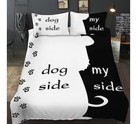 AOXHFNV Ensemble de linge de lit de la série en blanc et noir avec motif chien et mon côté, housse de couette et couvre-lit pour couple, couleur blanc et noir (220 x 240 cm, côté chien)