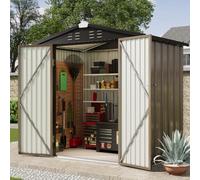 Aoxun Abri de jardin en métal avec fondation 6 x 4 pieds - Toit à double | Abri de jardin robuste en métal de 1,8 x 1,2 m avec sol en PVC de 9 mm, toit à deux pentes, verrou en acier inoxydable et