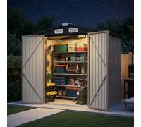 Aoxun Abri de jardin en métal avec sol 1,8 x 1,2 m, toit en selle marron | Abri de jardin robuste en métal de 1,8 x 1,2 m avec sol en PVC de 9 mm, toit en selle, verrou en acier inoxydable et