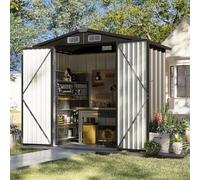 Aoxun Abri de jardin en métal avec sol 1,8 x 1,2 m, toit en selle noir | Abri de jardin robuste en métal de 1,8 x 1,2 m avec sol en PVC de 9 mm, toit en selle, verrou en acier inoxydable et