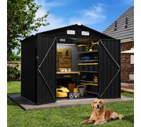 Aoxun Abri de jardin en métal de 1,8 x 1,2 m avec toit apex au sol noir | Abri de jardin en métal de 200 x 188 x 127 cm avec sol intégré, toit en apex étanche et cadre robuste pour un rangement par
