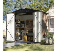 Aoxun Abri de jardin en métal de 1,8 x 1,2 m avec toit au sol Marron | Abri de jardin en métal de 200 x 188 x 127 cm avec sol intégré, toit en apex étanche et cadre robuste pour un rangement par