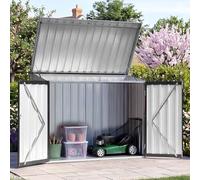 Aoxun Abri d'extérieur en métal galvanisé pour jardin, garage et pelouse, 1,2 x 0,6 m, portes avant et supérieures, résistant aux intempéries, noir