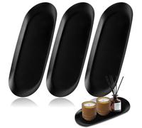 APACALI 3 Pièces Petit Plateau Noir, 30x12CM Plateau Decoratif Bougie, Plateaux de Rangement en Acier Inoxydable pour beurrier, Dessert, Bougies, Bijoux, cosmétiques