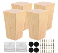 APACALI 4 Pièces Pieds De Meuble en Bois, 8cm Pieds De Meuble Carrés Bois, Pied De Meuble de Remplacement avec Plaques De Montage Et Patins en Feutre Pied Meubles pour Canapé