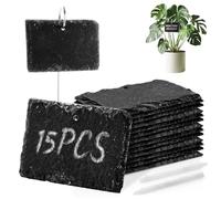 APACALI Lot de 15 étiquettes pour plantes en ardoise à écrire - Pour l'extérieur - Avec stylo à craie - Pour herbes, fleurs, légumes - 10 x 7 cm