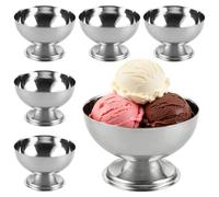 APACALI Lot de 6 coupes à glace, en acier inoxydable, 10 cm, avec pied, pour crème glacée, salade, yaourt et pudding aux fruits, pour mariages, fêtes