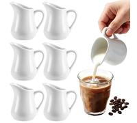 APACALI Lot de 6 mini piichets à lait en porcelaine blanche de 80 ml avec poignée, petit pot à lait en céramique pour lait, sauce, café, sauces, cuisine, bar, café