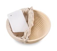 Apasiri Banneton Rond 25cm, Rotin Indonésien Tissé à la Main, Panier de Fermentation pour Pain au Levain avec Doublure en lin, Racloir à Pâte, Panier de Fermentation Professionnel pour Boulangerie