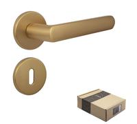 APECS Poignées de Porte pour Portes Intérieures Poignée de Porte Dorée Mate Moderne pour Porte d’Entrée et Porte Intérieure avec Ensemble de Poignées à Rosaces Rondes avec Matériel de Montage