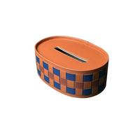 APGLSXY Boîte de rangement unique fabriquée à la main avec motif damier, mélange de tons bleus et marron doré, selles tissées à la main, boîte de rangement en cuir fibre