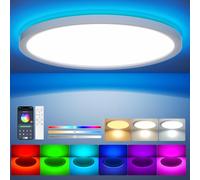Aphyni Lampe de Plafond LED Dimmable avec Télécommande, 24W RGB Change Couleur, Plafonnier Rond Plat, 3000K-6500K, Contrôle Intelligent via App, pour Chambre, Cuisine, Salon