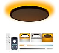Aphyni Plafonnier LED Dimmable 24W, Lampe de Plafond Ultra Fine 2,5 cm, 3000K-6500K, Télécommande et Contrôle via App, Lumière Nocturne 5W, Pour Chambre Cuisine Bureau, Ø30cm Noir