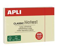 APLI 10971 - Notes Adhésives Jaune Classique - 100 Feuilles Autocollantes - 75x50 mm - Idéal pour le Bureau