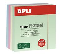 APLI 10972 - Notes adhésives Funny 75 x 75 mm bloc de 400 feuilles 4 couleurs assorties pastel