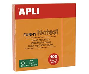 Apli 11900 - Notes adhésives "Funny" - 75x75mm - Bloc de 100 feuilles - Orange Fluo