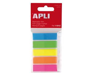 APLI 11912 - Index adhésifs film - 45 x 12 mm - 5 couleurs fluorescentes/25 index par couleur - Marque-pages fluo