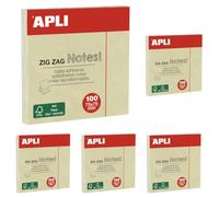 APLI 12078 - Notes adhésives ZIG ZAG Classic, 75 x 75 mm, 100 feuilles, couleur: Jaune (Lot de 5)