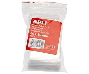 Apli 13134 - Sachets plastique refermables 60 x 80 mm -100 unités