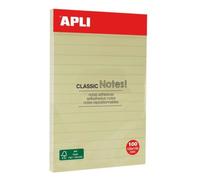 APLI 13370 - Notes adhésives avec lignes 100 x 150 mm bloc de 100 feuilles couleur jaune