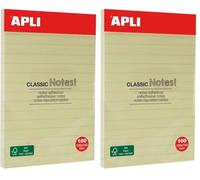 APLI 13370 - Notes adhésives avec lignes 100 x 150 mm bloc de 100 feuilles couleur jaune (Lot de 2)