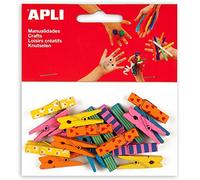 APLI 13480 - Sachet de 20 mini pinces en bois colorées avec différents motifs - 35 x 7 mm