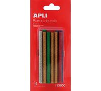 APLI - Bâtons de colle 13800-12 - couleurs assorties pailletées Ø 7,5 mm x 10 cm - 12 pièces