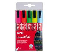 APLI Marqueurs craie liquide 13959-5 - Lot 5 - Pointe ronde 5 mm - Effaçables avec un chiffon humide