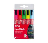 Apli 13959 Pack 5 Marqueurs Craie Liquide Pointe Ronde 5,5 mm Couleurs Assorties