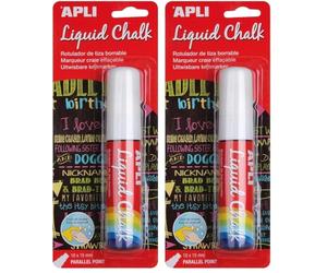 Apli 13960 Marqueur craie liquide effaçable blanc - pointe biseautée 10 x 15 mm (Lot de 2)