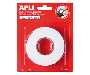 APLI 13986 Ruban adhésif double face en mousse Blanc 19 mm x 2,28 m