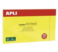 APLI 15002 - Notes Adhésives Funny - Grand Format - 125 x 75 mm - Bloc de 100 Feuilles - Jaune Fluo - Parfaites pour les Listes de Tâches.