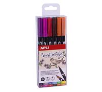 APLI 18063 Lot de 12 marqueurs aquarellables aux couleurs classiques double pointe (ronde de 1 mm et pinceau de 1 à 4 mm)