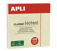 APLI 18145 - Lot de 12 Blocs de Notes Adhésives Repositionnables Jaunes 75 x 75 mm, 100 Feuilles par Bloc, Idéal pour Bureau, Entreprises, Étudiants et Télétravail