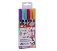 APLI Feutres aquarelle 18574 – Set 6 tons pastel, double pointe (1 mm / 1‑4 mm)