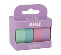 Apli 18816 - Pack de rubans adhésifs décoratifs - Rouleaux de papier adhésif japonais type Washi Tape - Couleurs pastel - 4 rouleaux - Rubans de 15 mm x 15 m - Artisanat/Scrapbooking