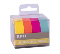 Apli 18817 - Pack de 4 rouleaux de rubans adhésifs décoratifs - Papier type Washi Tape - Couleurs fluo - Rubans de 15 mm x 10 m - Artisanat/Scrapbooking
