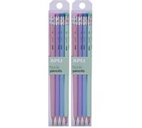 Apli 18824 Lot de 16 crayons graphite HB avec gomme sur le dessus, couleurs pastel