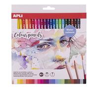 Apli 18913 - Pochette de 24 crayons aquarellables avec pinceau inclus - Crayons de couleur aquarelle haute pigmentation