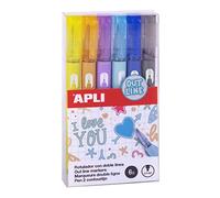 APLI 18931 Lot de 6 marqueurs Out Line double ligne - Intérieur métallique et bord de couleur du marqueur