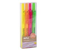 Apli 18932 - Lot de 4 surligneurs fluos rétractables à pointe biseautée - Feutres couleurs fluos