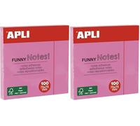 APLI 19082 - Notes adhésives FUNNY 75 x 75 mm - Bloc de 100 feuilles couleur rose pastel (Lot de 2)