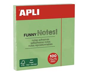 APLI 19084 Funny Notes adhésives 75 x 75 mm Bloc de 100 feuilles vert pastel