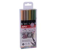 Apli 19153-12 feutres aquarelle aux couleurs vintage - Brush pen à double pointe (pointe ronde de 1 mm et pinceau de 1-4 mm) - Feutres pinceaux.