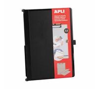 APLI Porte-bloc pliable 19645A A4 noir plastique ABS élastique porte-stylo