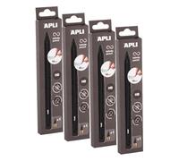 Apli 19828 - Crayon infini avec corps en métal noir, crayon éternel sans encre avec mine de rechange (Lot de 4)