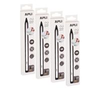 Apli 19830 - Crayon infini avec corps en métal blanc, crayon éternel sans encre avec mine de rechange (Lot de 4)